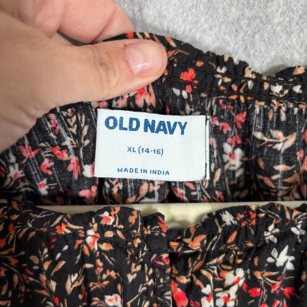 Old Navy Girls Babydoll‎ Peasant Dress XL Black Floral Tiered Cottage Western